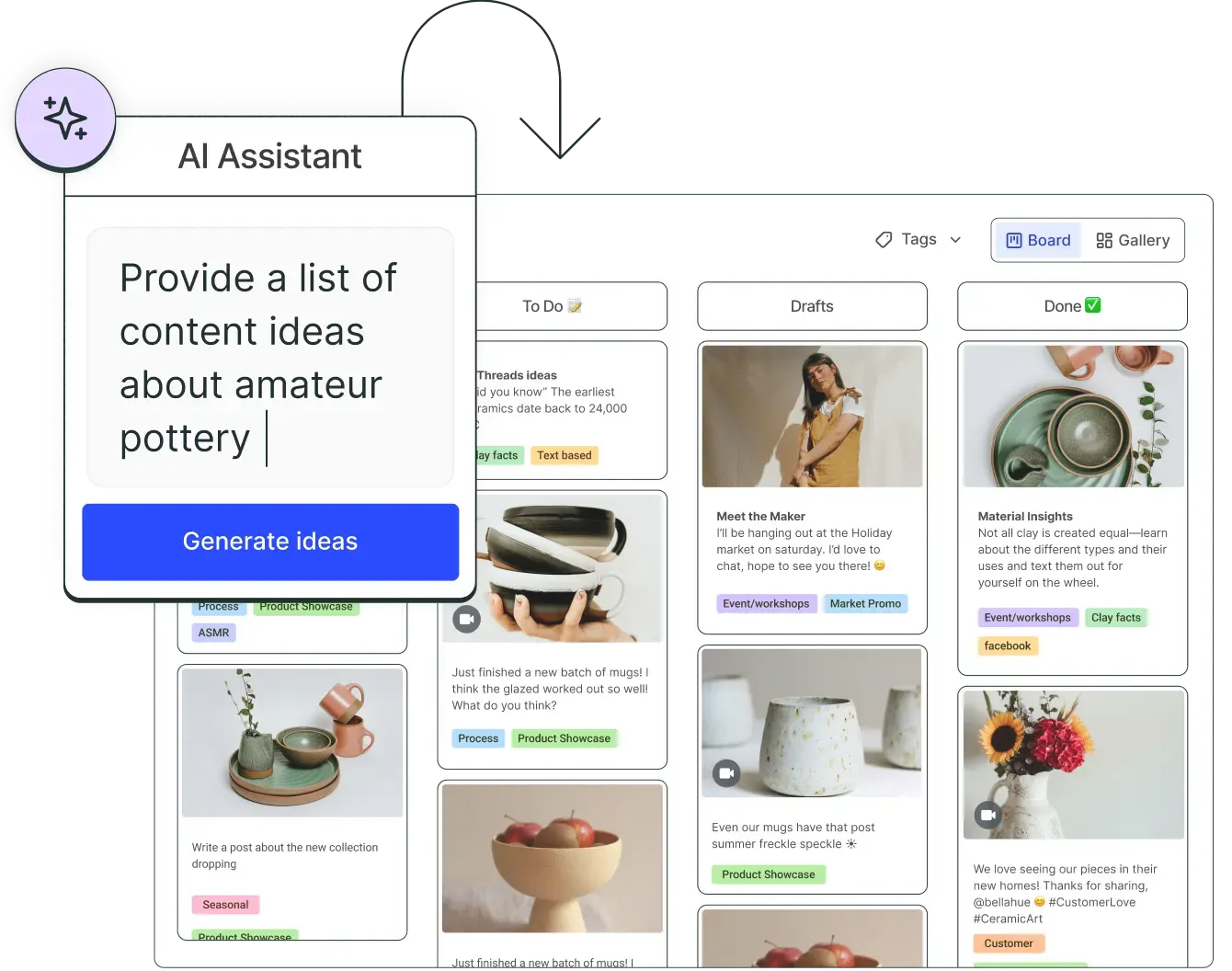 多平台统一发布 + 可视化日历 - AI-powered social media content creation feature demonstration in MediaCreator.ai platform