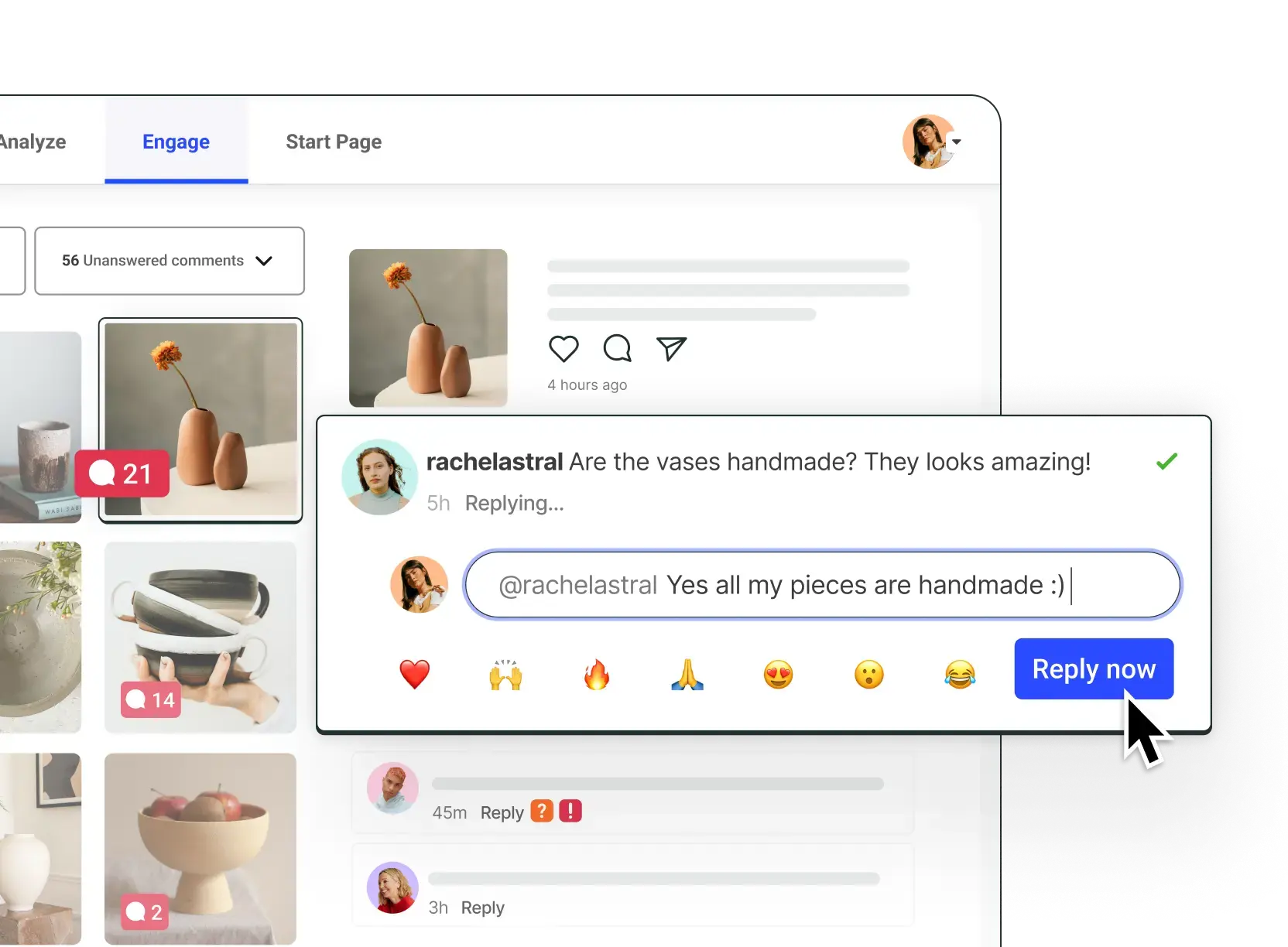 统一收件箱, 所有互动一站汇聚 - AI-powered social media content creation feature demonstration in MediaCreator.ai platform