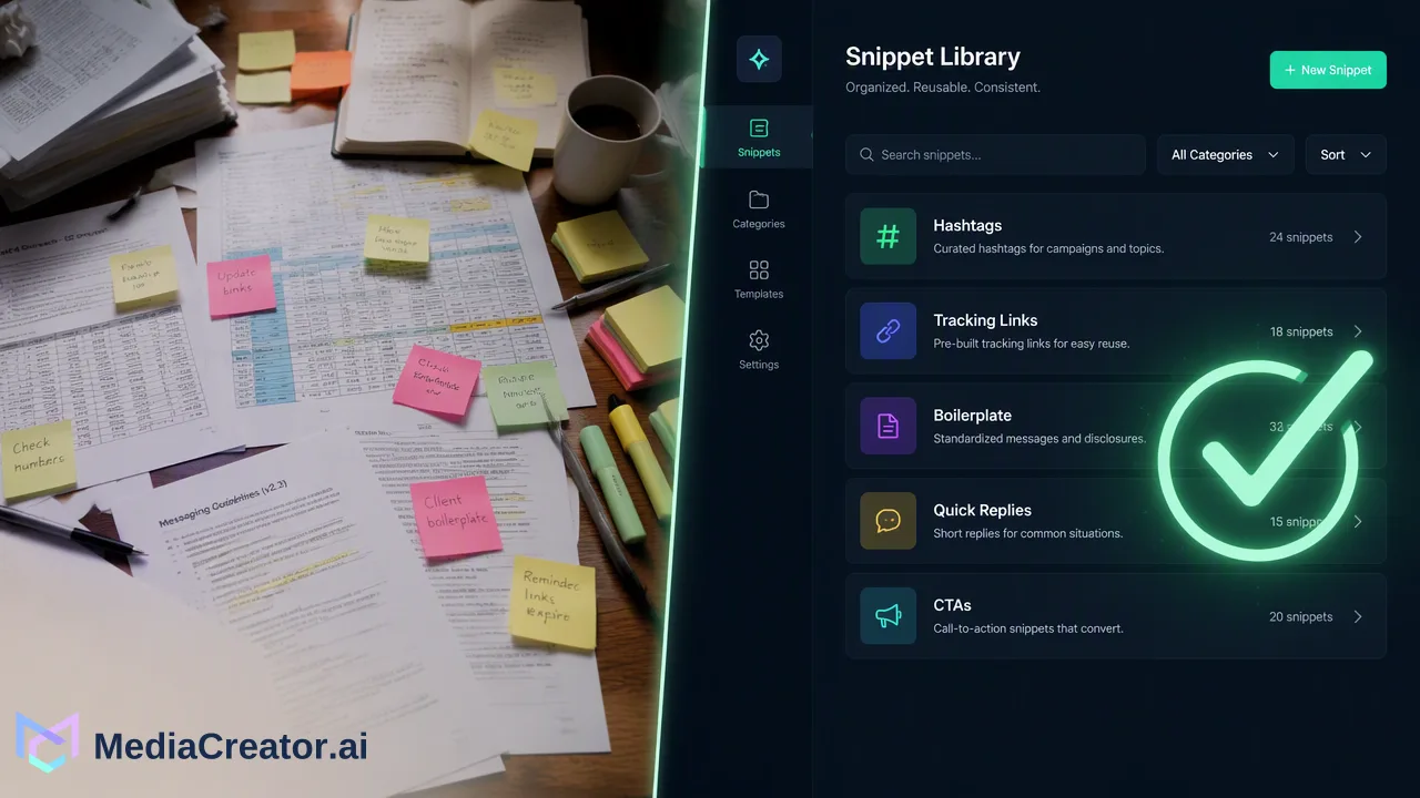 Aufbau einer zentralen Snippet-Bibliothek für schnelleres Social-Media-Publishing - Erfahren Sie, wie Social-Media-Snippet-Management Teams dabei unterstützt, Texte...